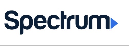 Spectrum logo in bold dark navy lettering with a bright blue right-pointing triangular accent, centered on a white background; clean, modern branding.